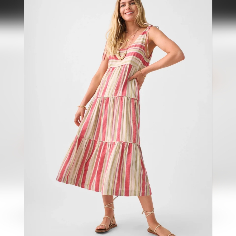 Faherty Striped Maxi Dress in Pink and Cream